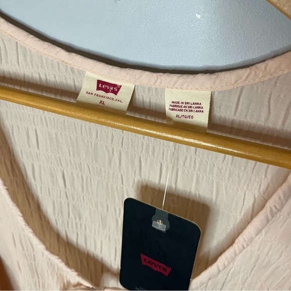 Levi’s Fawn Tie Ruched Stripe Sunny Cream White Blouse Size XLarge NWT - Picture 10 of 16